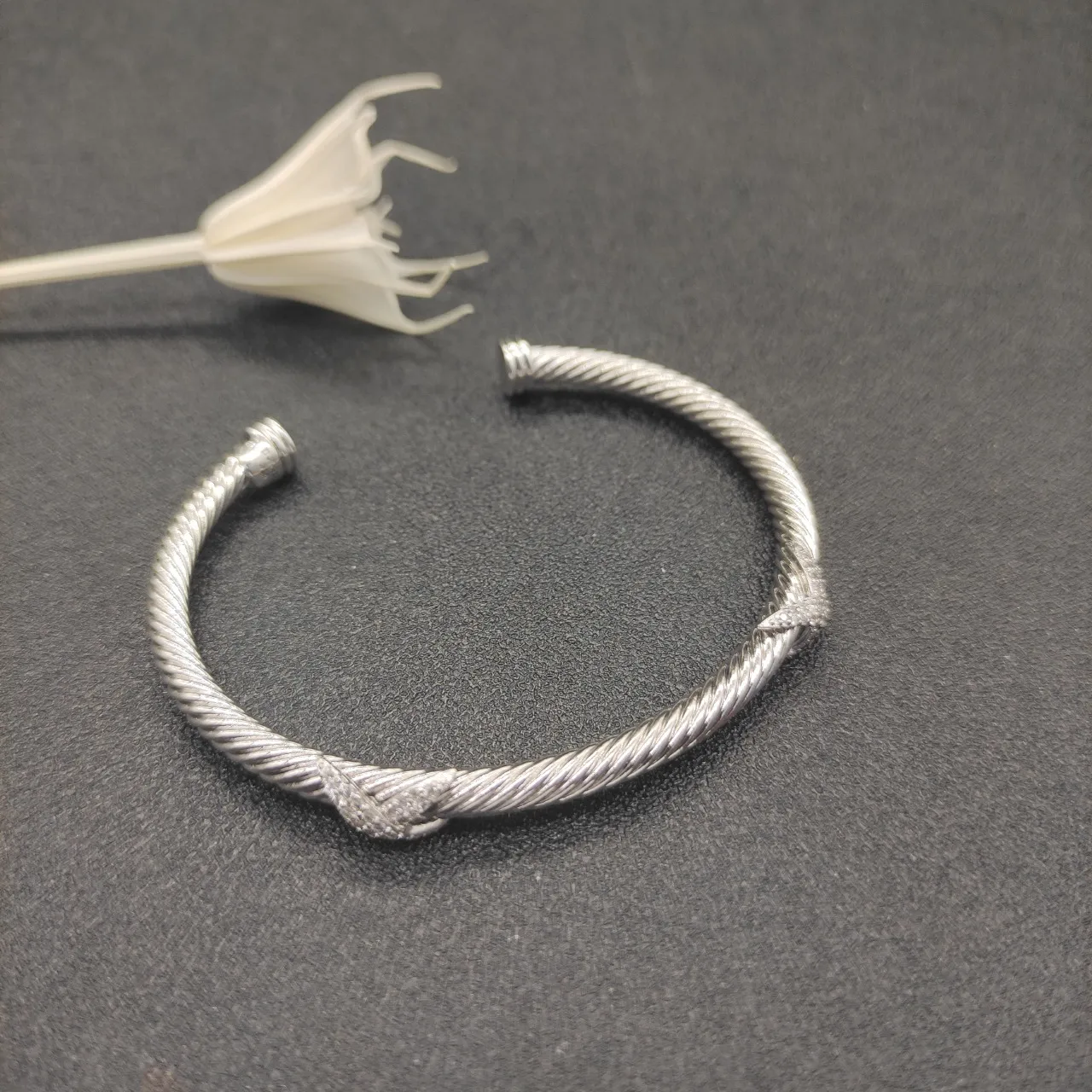 Silver Twisted Rope Open Cuff Bracelet 9