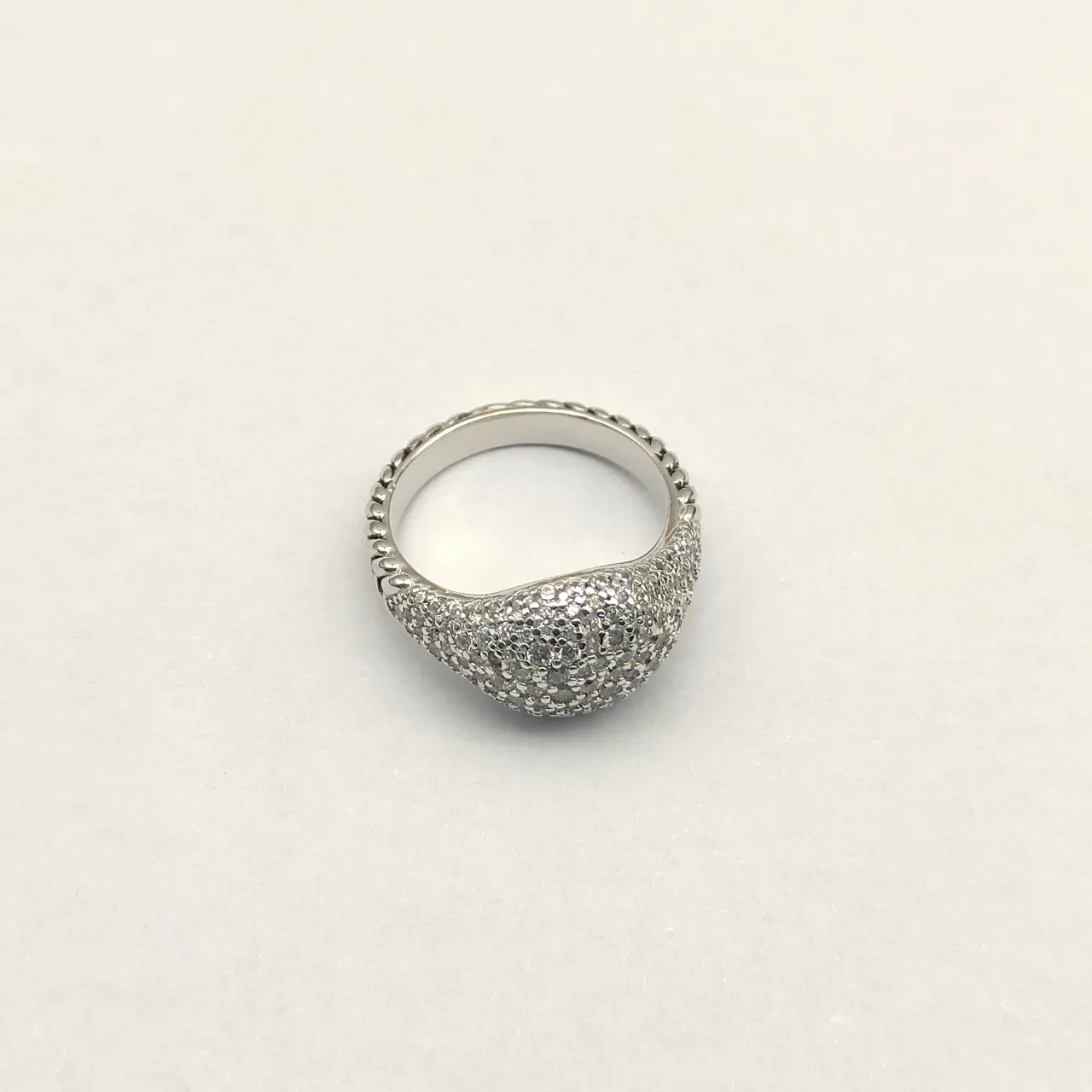 Silver White Pavé-Set Asymmetrical Dome Ring 2