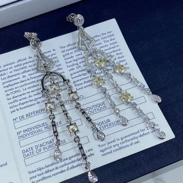 Silver Yellow Chandelier-Style Multi-Tiered Earrings 2