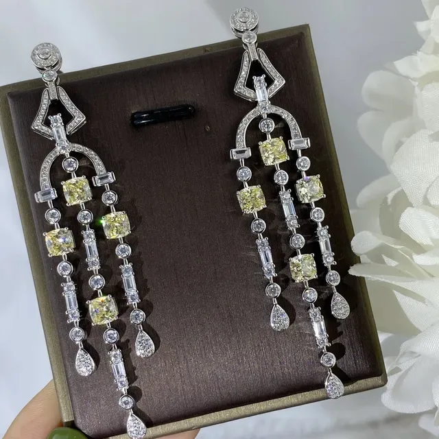 Silver Yellow Chandelier-Style Multi-Tiered Earrings 3