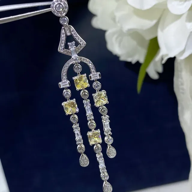 Silver Yellow Chandelier-Style Multi-Tiered Earrings 7