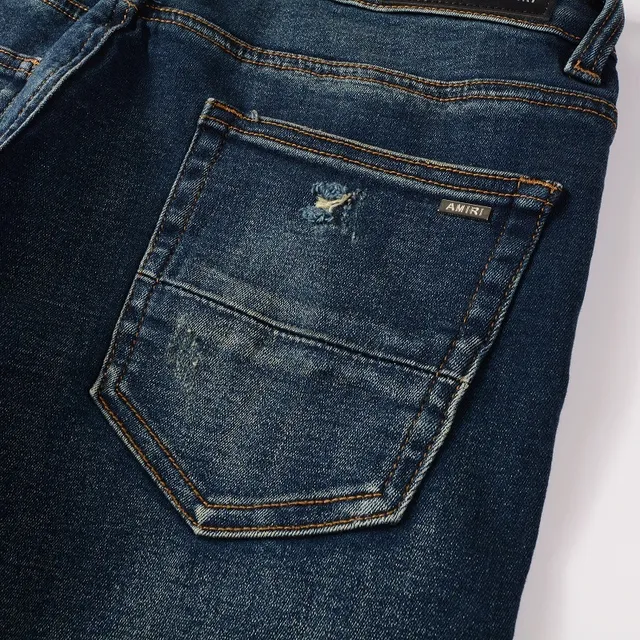 Jeans slim-fit mi-hauteur distressed indigo 3