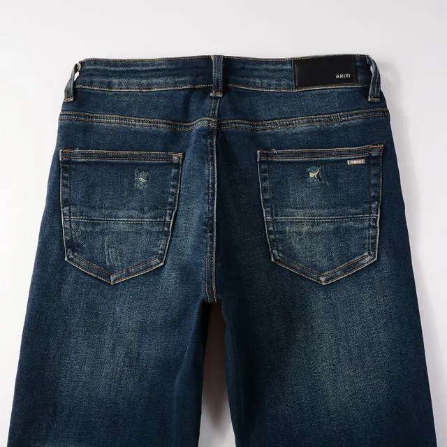 Jeans slim-fit mi-hauteur distressed indigo 4