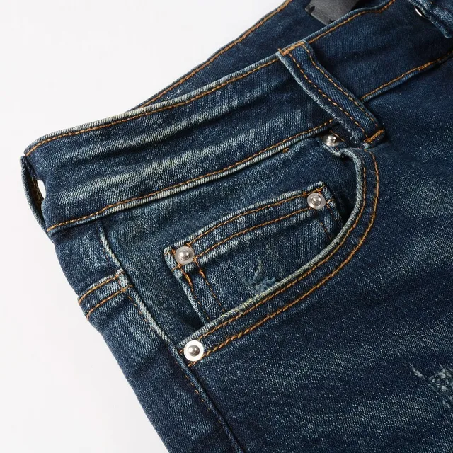 Jeans slim-fit mi-hauteur distressed indigo 6