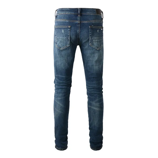 Jeans slim-fit mi-hauteur distressed indigo 10