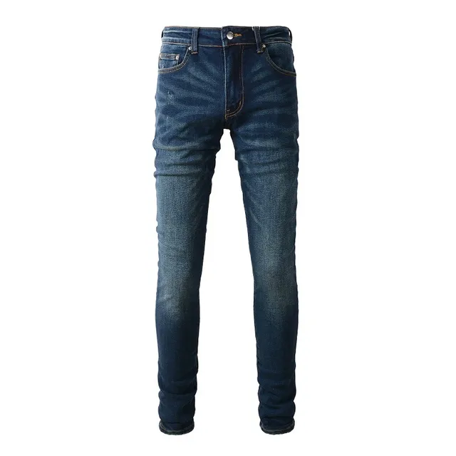 Jeans slim-fit mi-hauteur distressed indigo 12