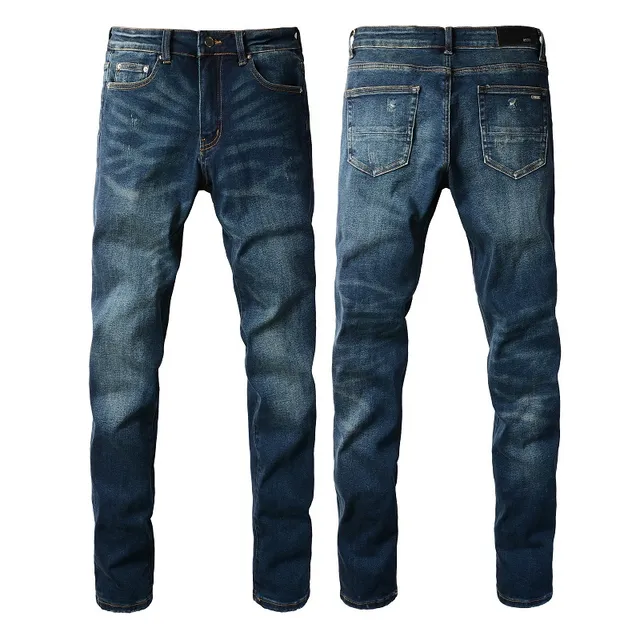 Jeans slim-fit mi-hauteur distressed indigo 13