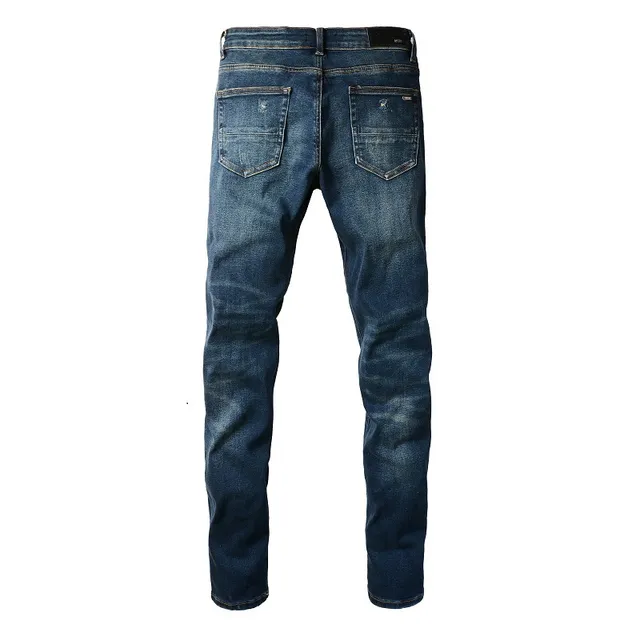Jeans slim-fit mi-hauteur distressed indigo 14