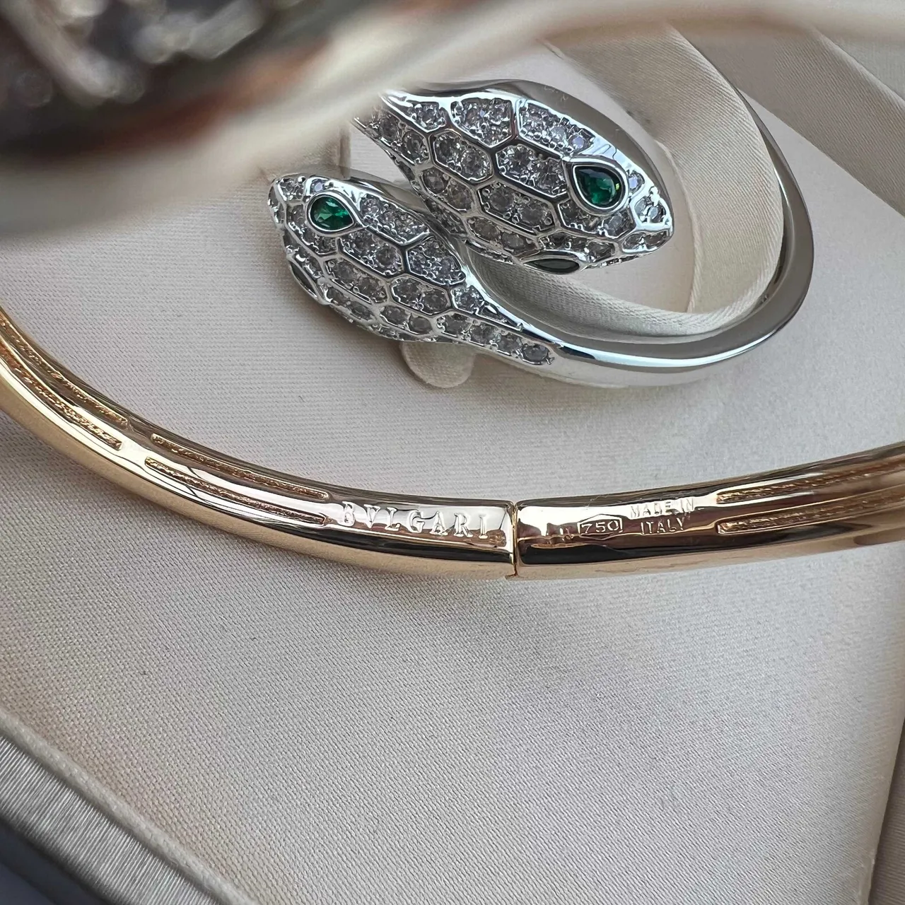 Snake-Head Pavé Gemstone Eye Hinged Bangle Bracelets 3