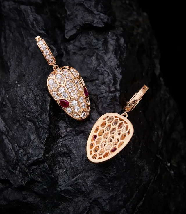 Snakehead Motif Pavé Diamond and Sapphire Earrings 7
