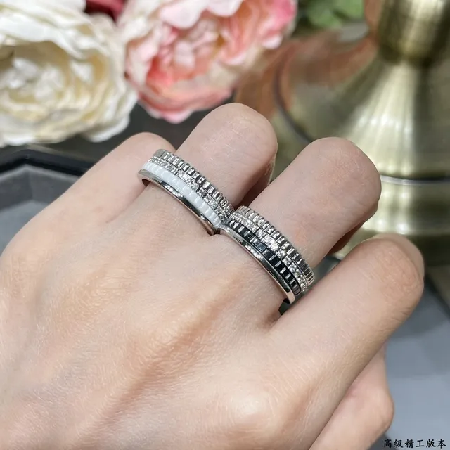 Stacked Pavé-Set Black Inlay Silver-Tone Rings 9
