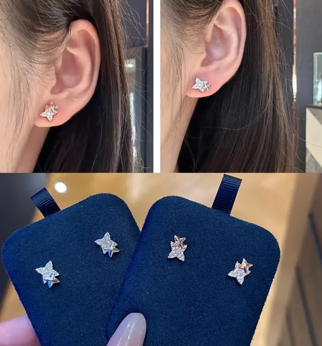 Star-Shaped Crystal-Encrusted Stud Earrings 2