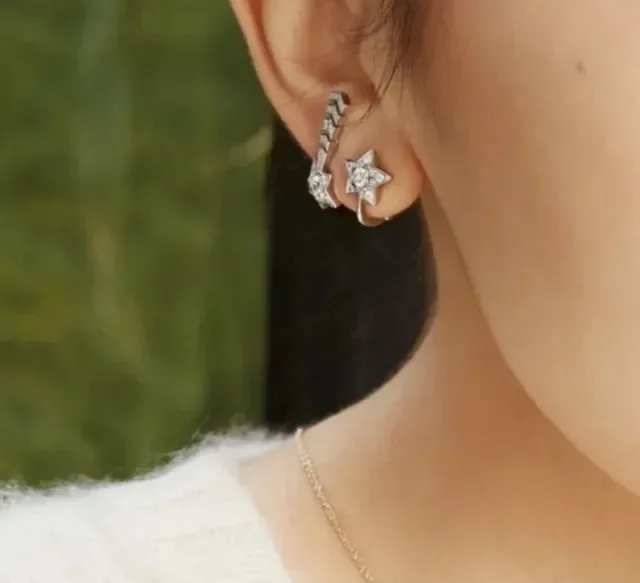 Star-Shaped Pavé Crystal Huggie Clip-On Earrings 8