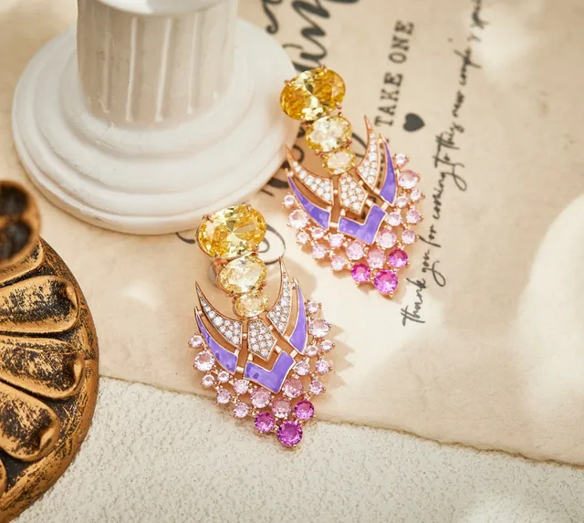 Statement Wing Motif Enamel and Gemstone Drop Earrings 2