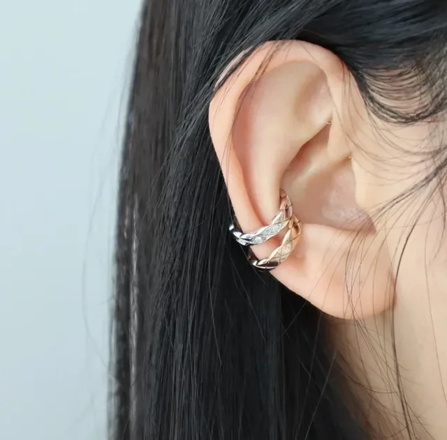 Sterling Silver and Gold Quilted Open Hoop Rings 4