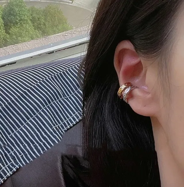 Sterling Silver and Gold Quilted Open Hoop Rings 8