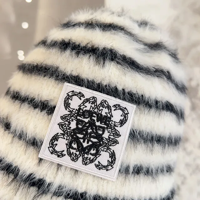 Striped Fluffy Faux Fur Patch-Adorned Bucket Hat 4