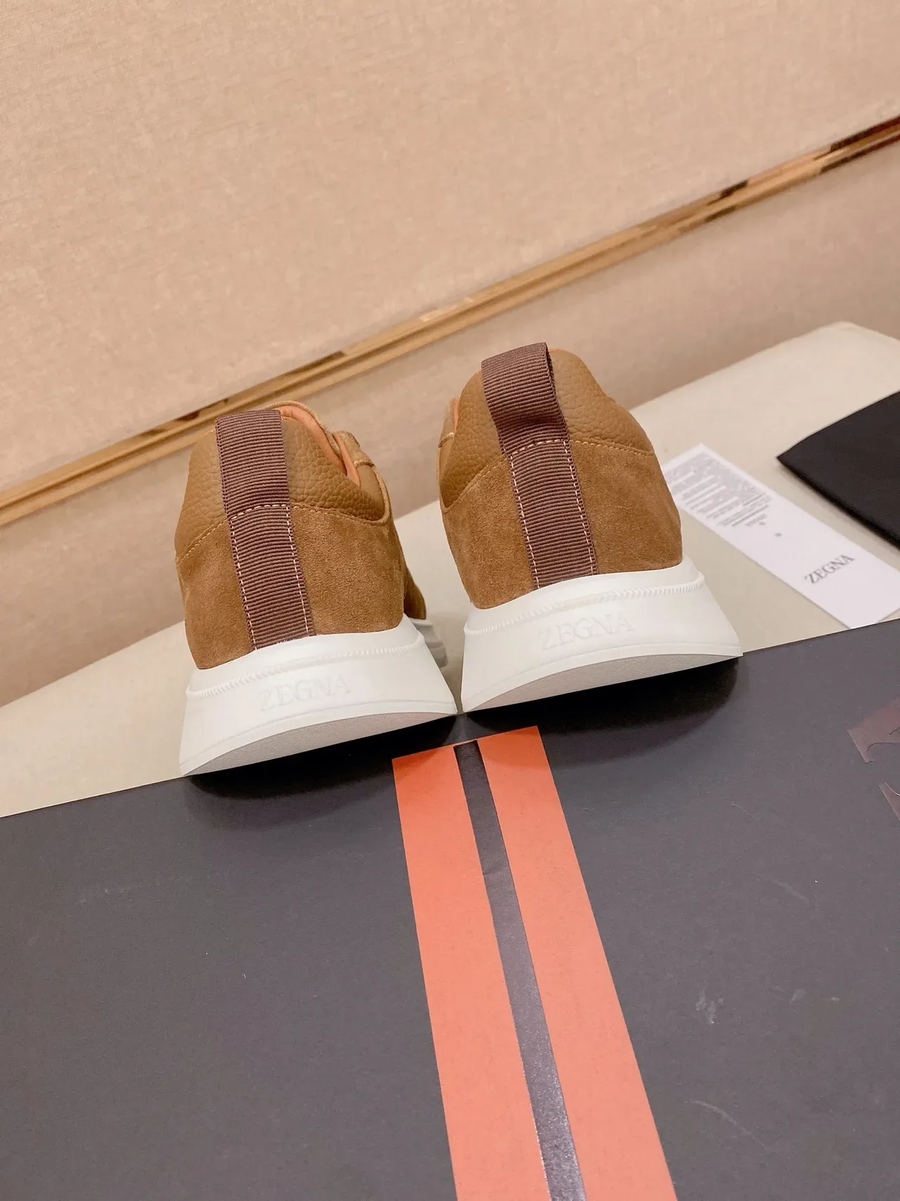 Tan Suede and Pebbled Leather Lifestyle Sneaker 8