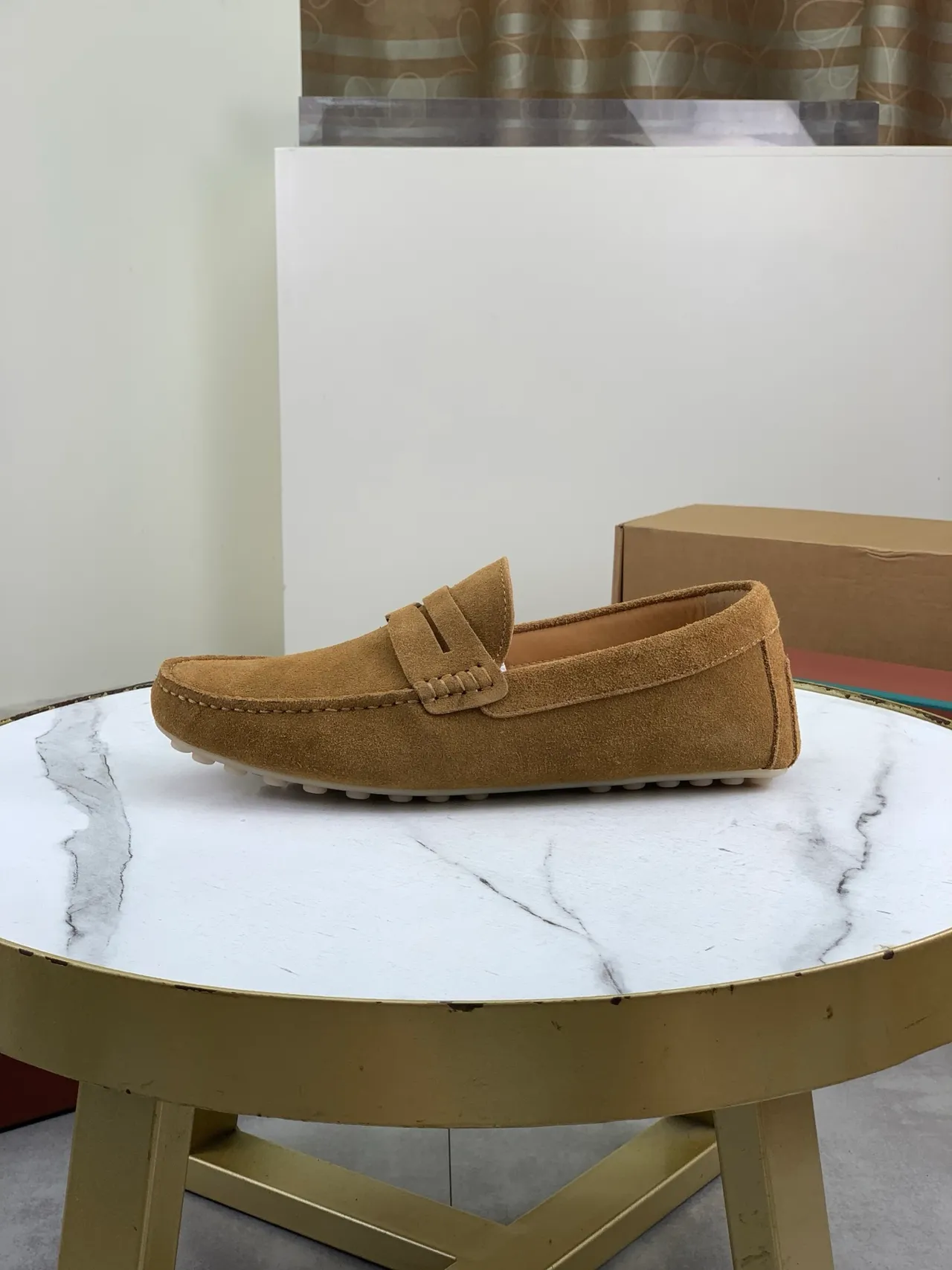 Tan Suede Penny Strap Loafers 5