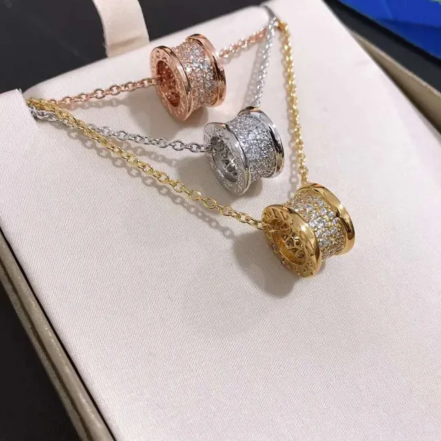 Three-Tone Pavé Cylindrical Charm Necklaces 3