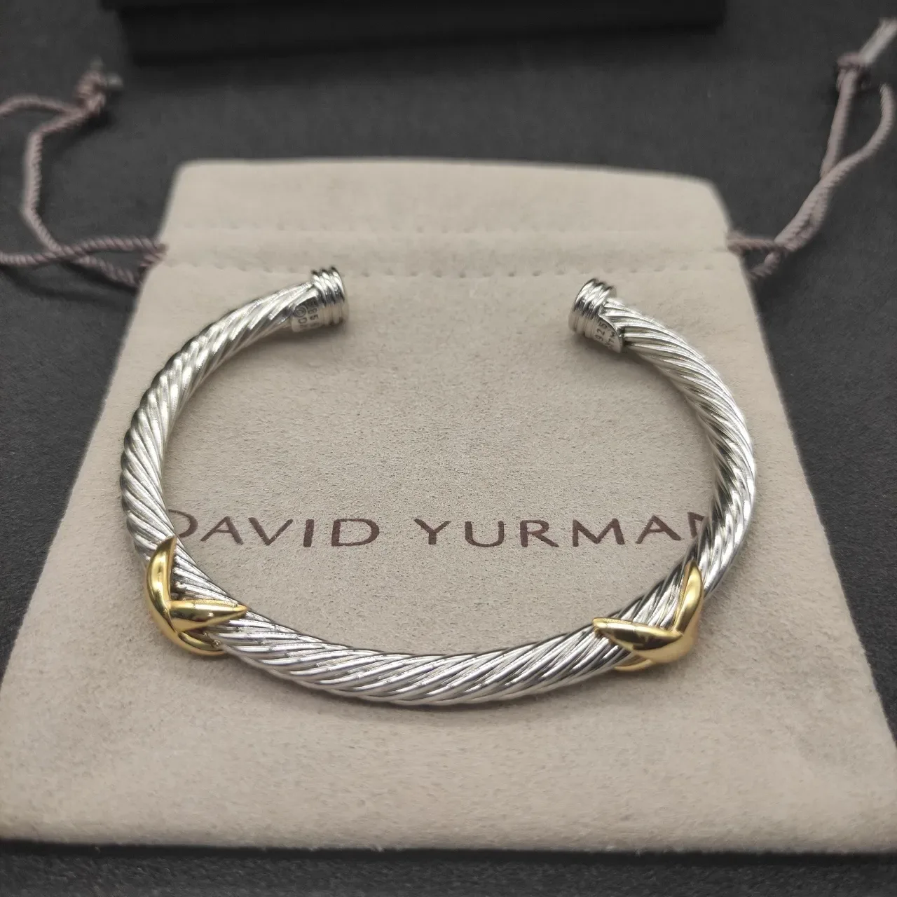 Twisted Cable Two-Tone Leaf Accent Cuff Bracelet 9