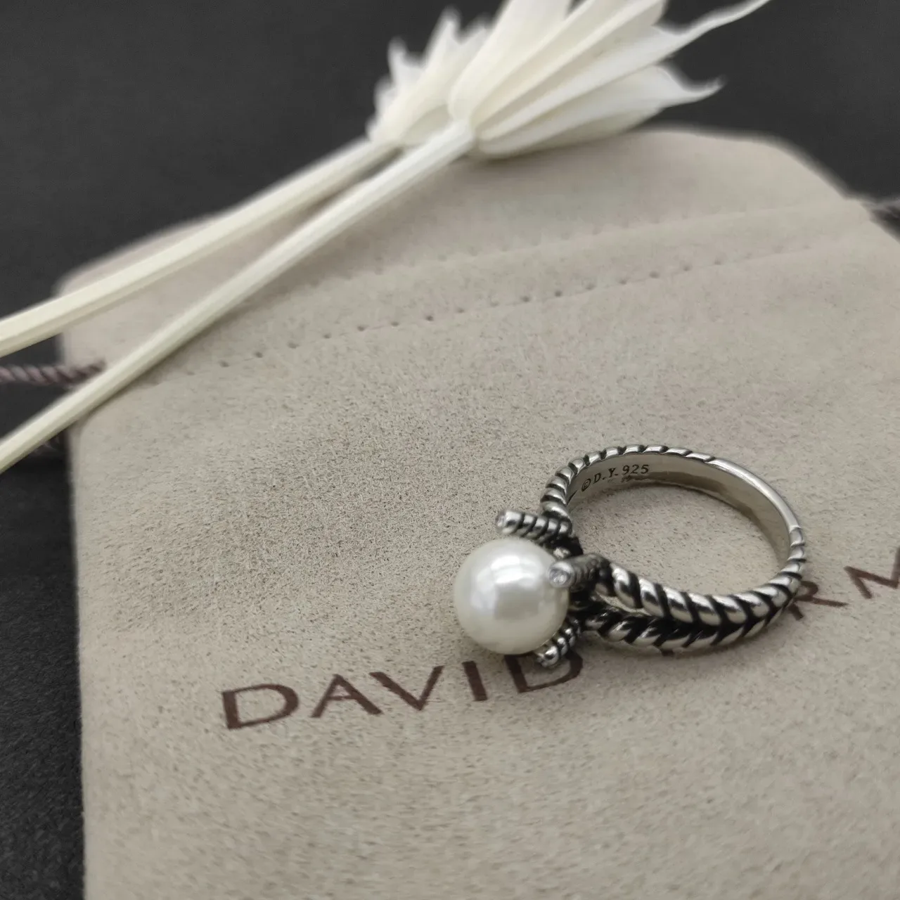 Anillo de Perla con Banda de Cuerda Trenzada 4