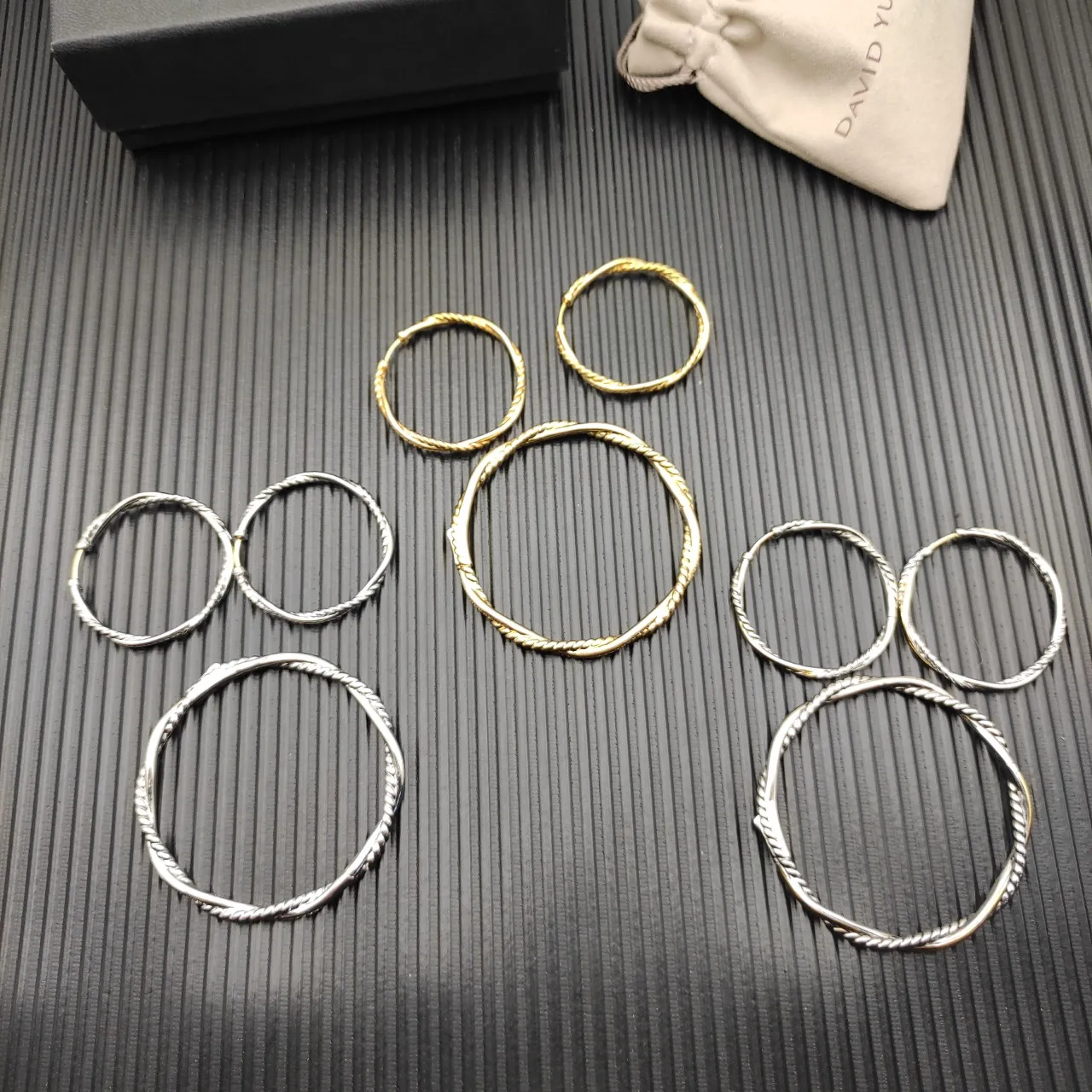 Twisted Rope Texture Gold and Silver Hoop Earrings 4