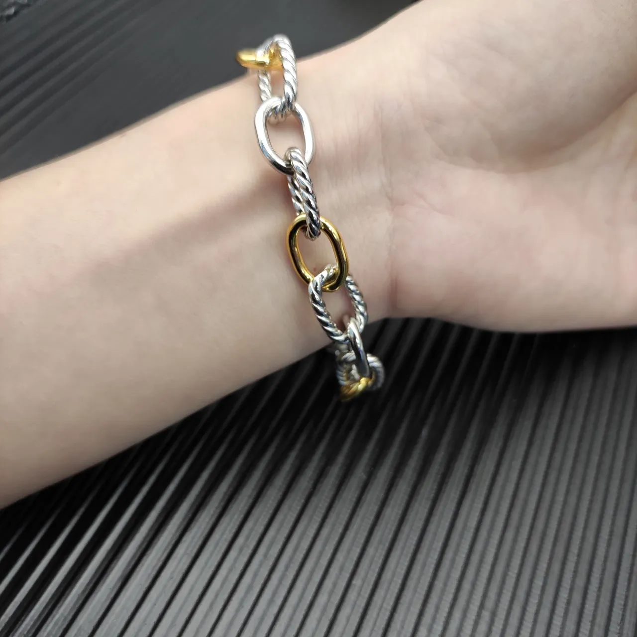 Two-Tone Twisted Rope and Oval Link Bracelet 7