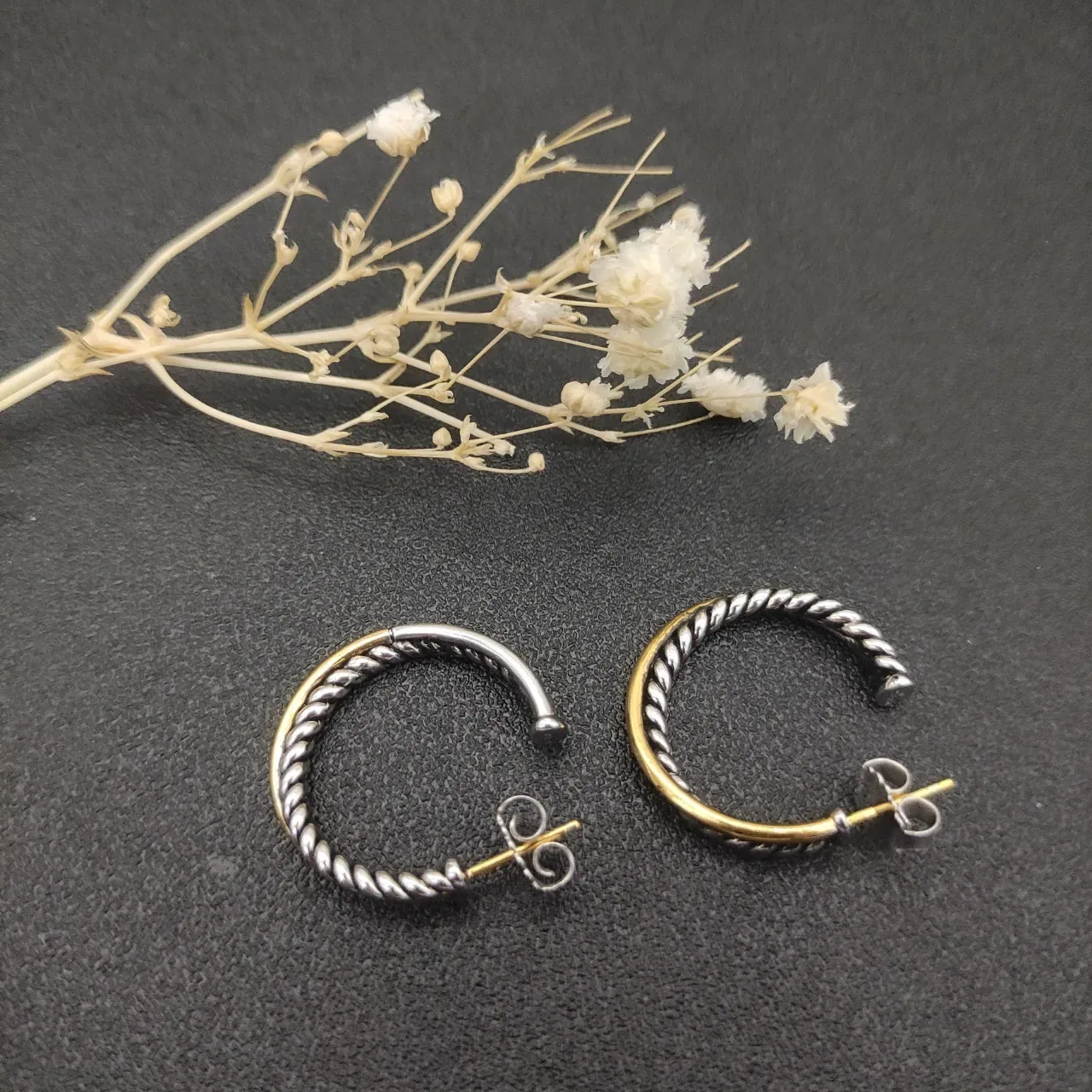 Two-Tone Twisted Rope Half-Hoop Earrings 2