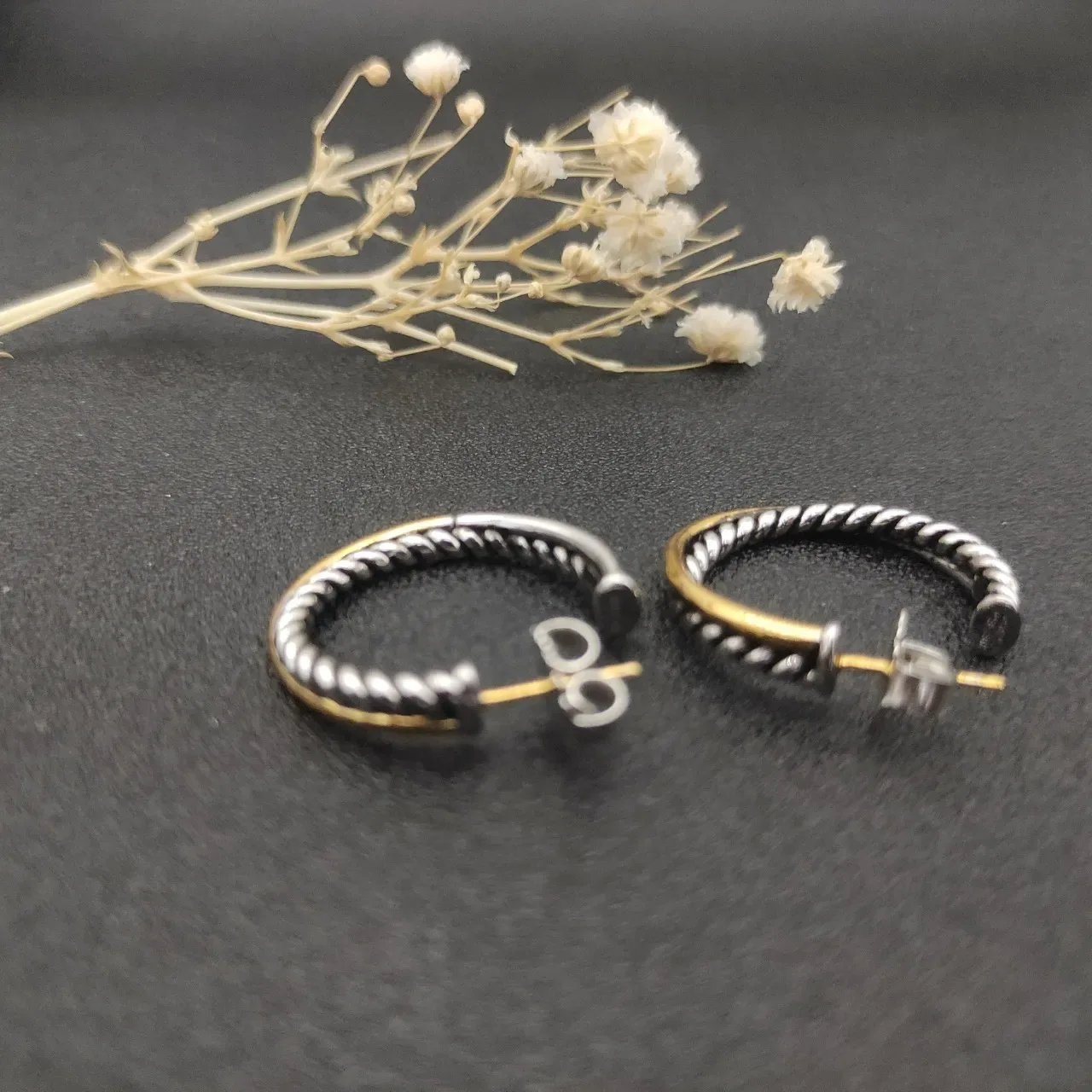 Two-Tone Twisted Rope Half-Hoop Earrings 3