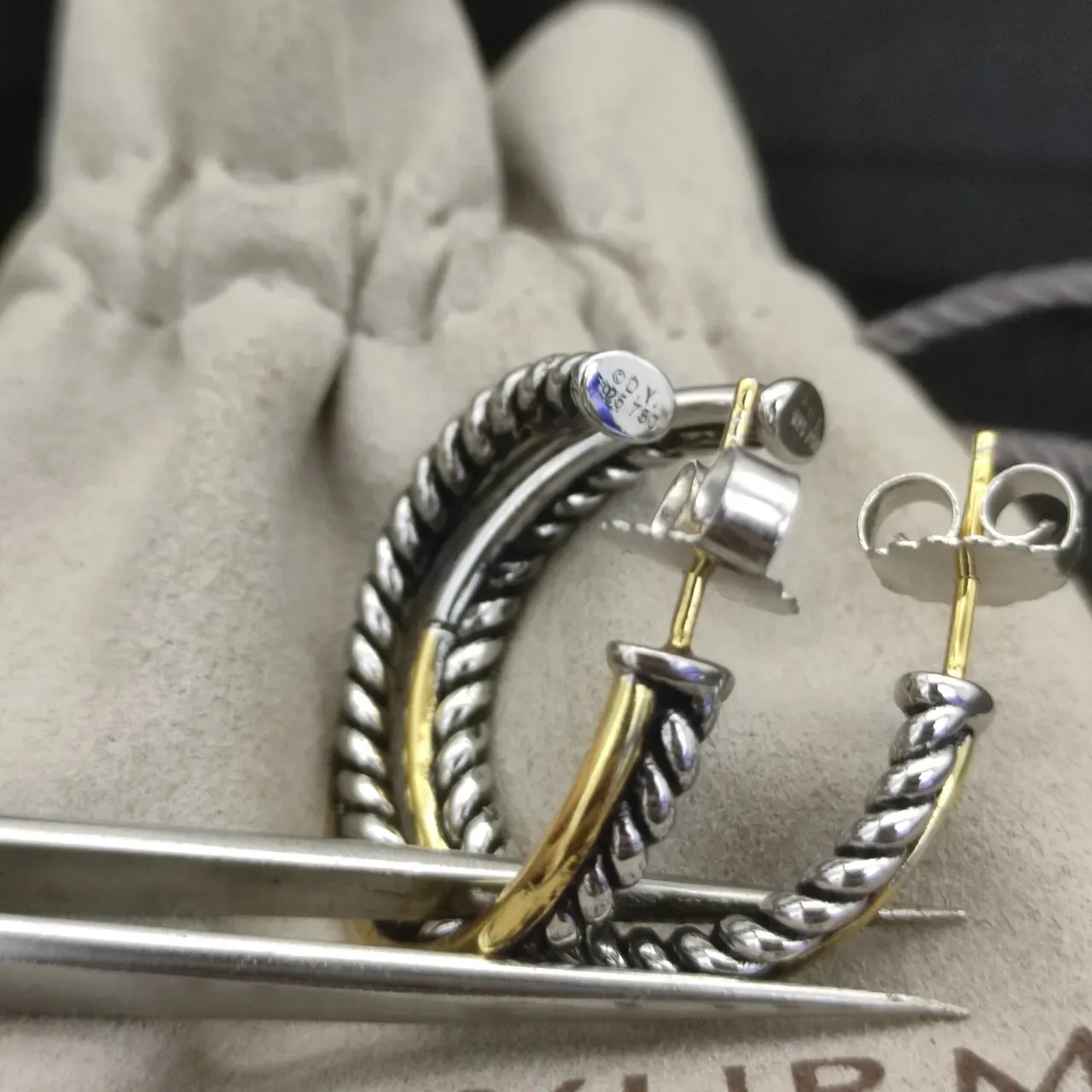 Two-Tone Twisted Rope Half-Hoop Earrings 5
