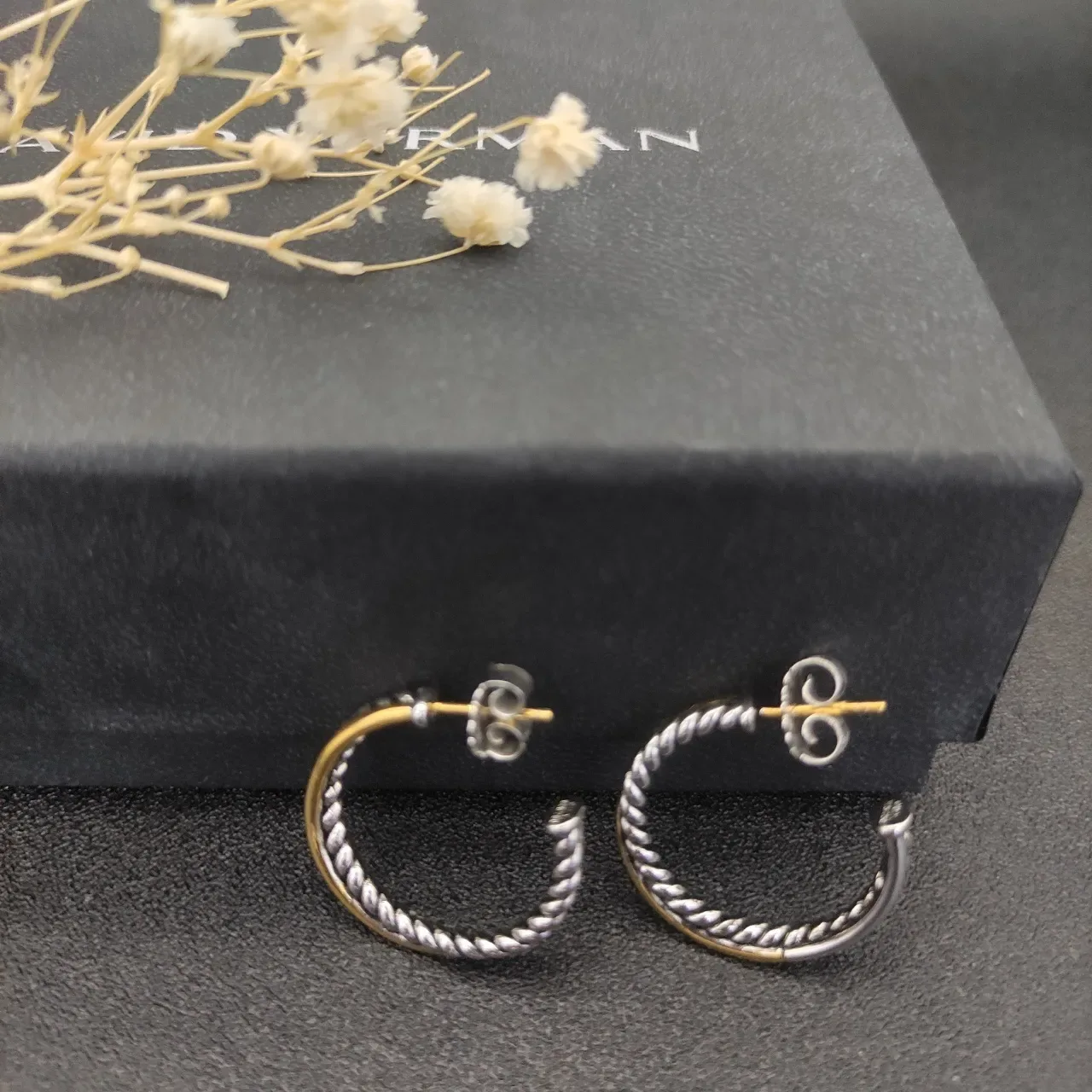 Two-Tone Twisted Rope Half-Hoop Earrings 7