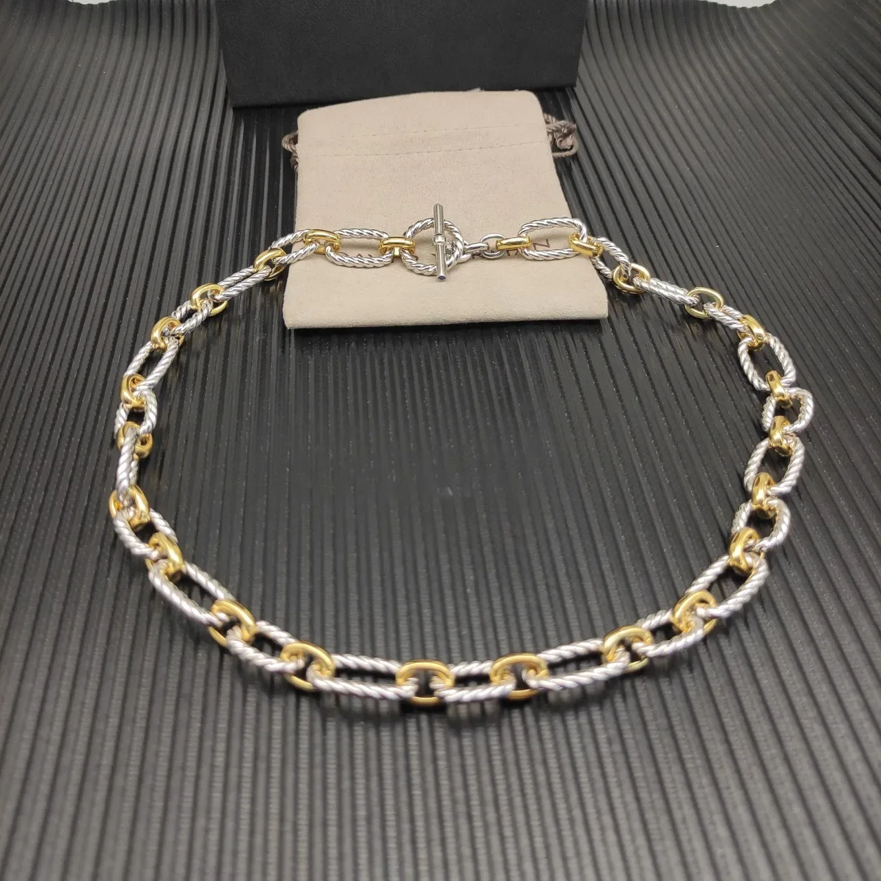 Two-Tone Twisted Rope Link Toggle Clasp Bracelet 7