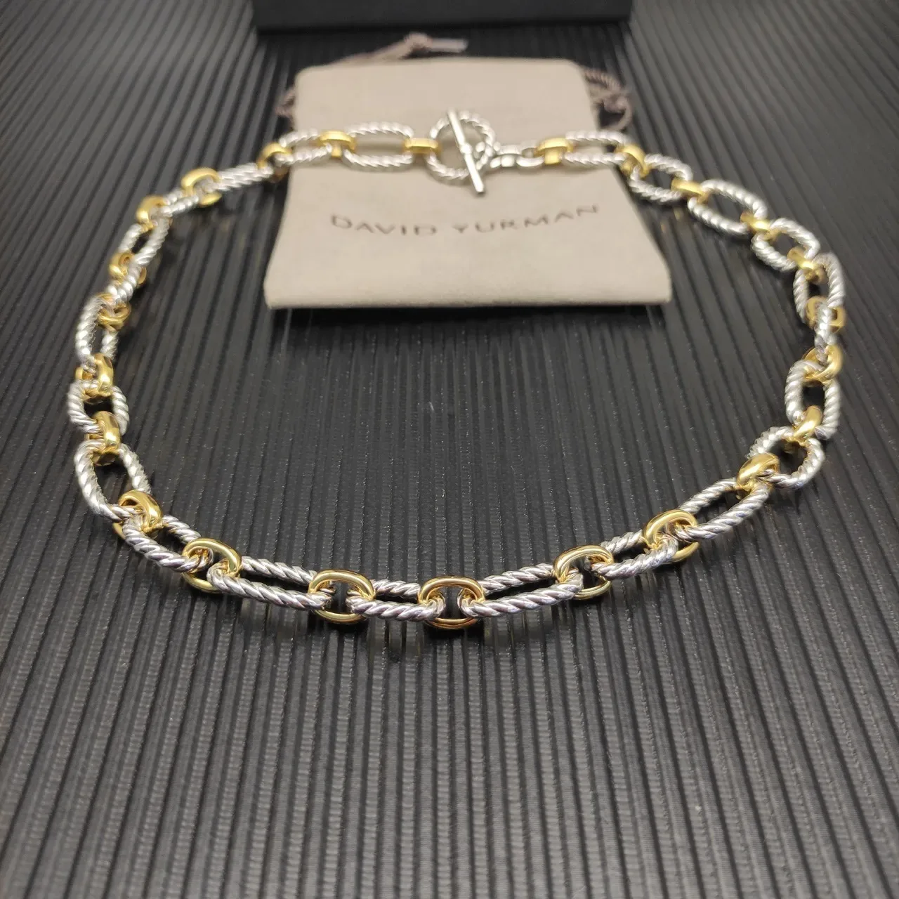 Two-Tone Twisted Rope Link Toggle Clasp Bracelet 9