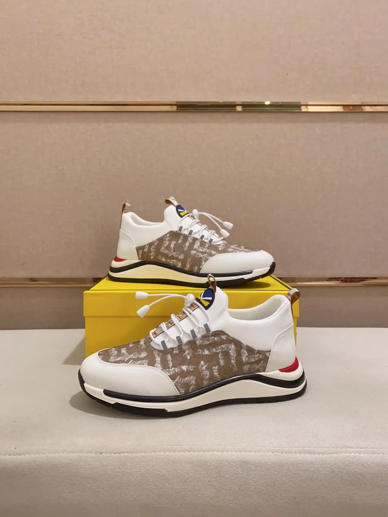 White and Beige Printed Panel Lifestyle Sneaker 5