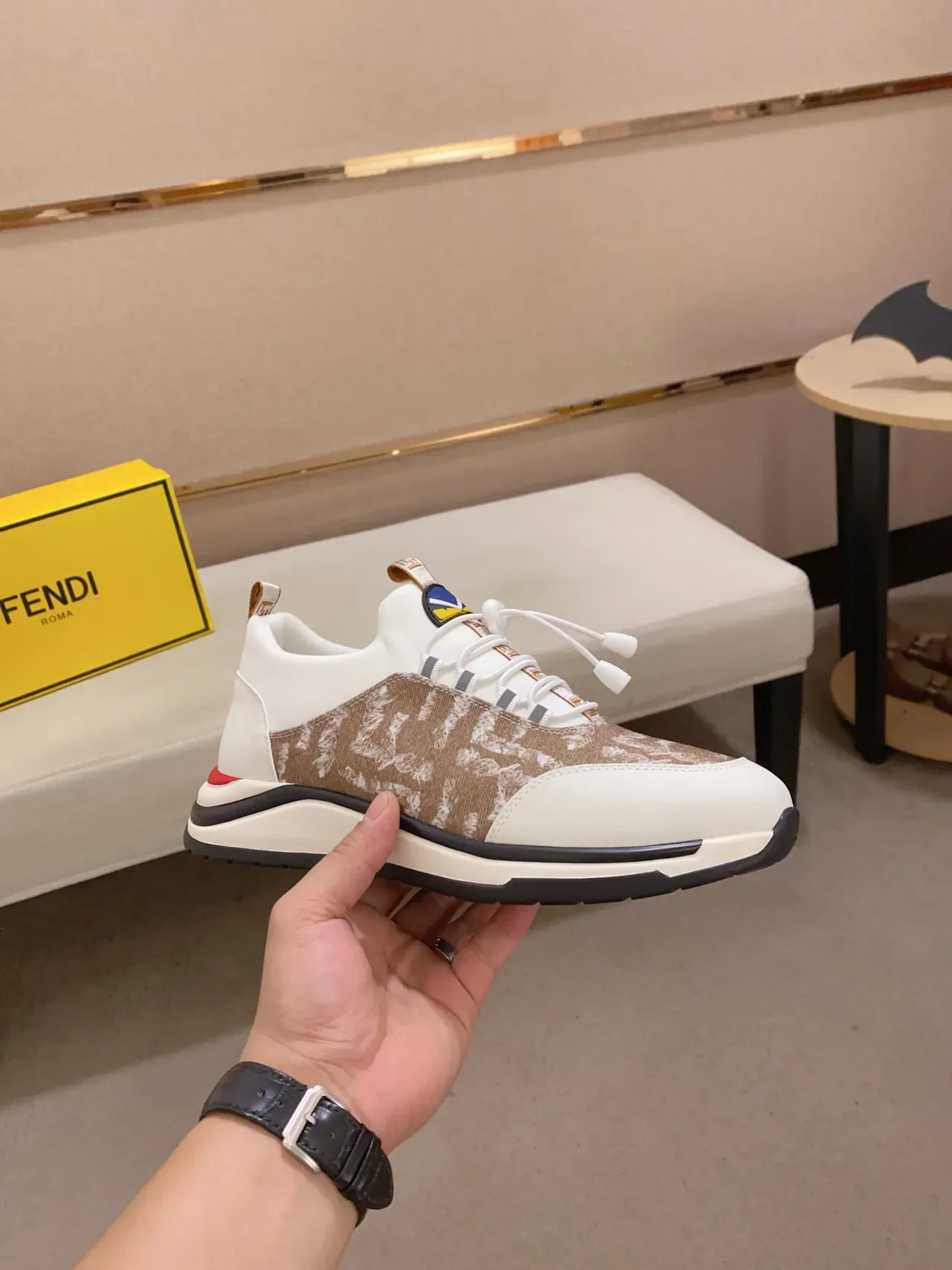 White and Beige Printed Panel Lifestyle Sneaker 7