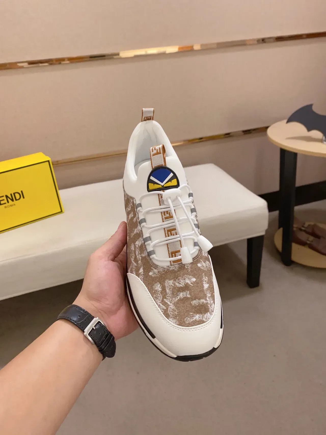 White and Beige Printed Panel Lifestyle Sneaker 9