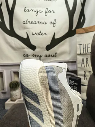 White and Gray Laceless Strap Knit Sneaker 3