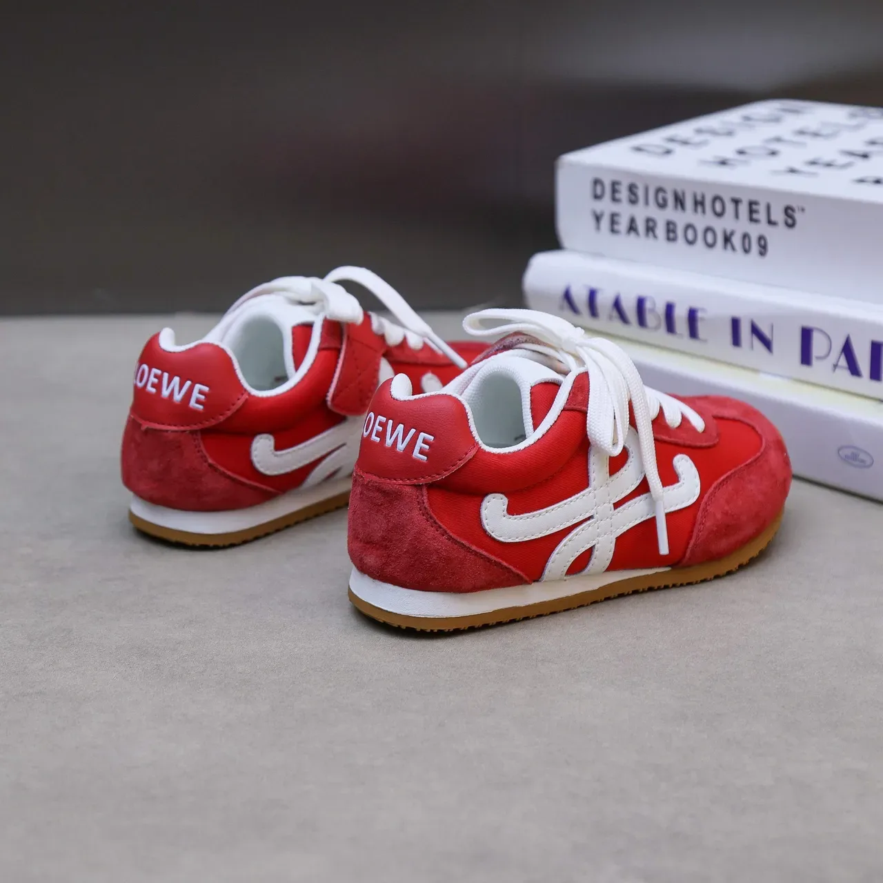 White and Red Cursive Logo Lifestyle Sneakers 9