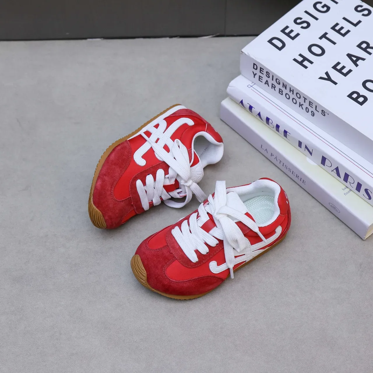 White and Red Cursive Logo Lifestyle Sneakers 10