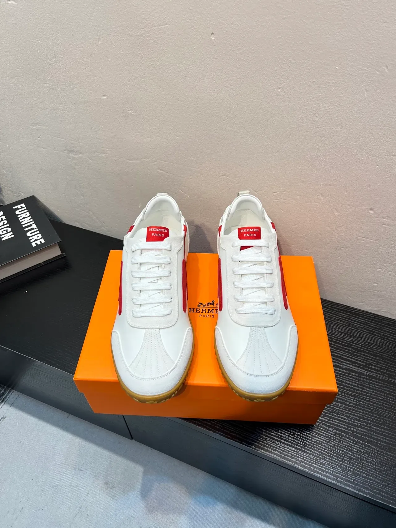 White and Red Low-Top Trainer Sneaker 2
