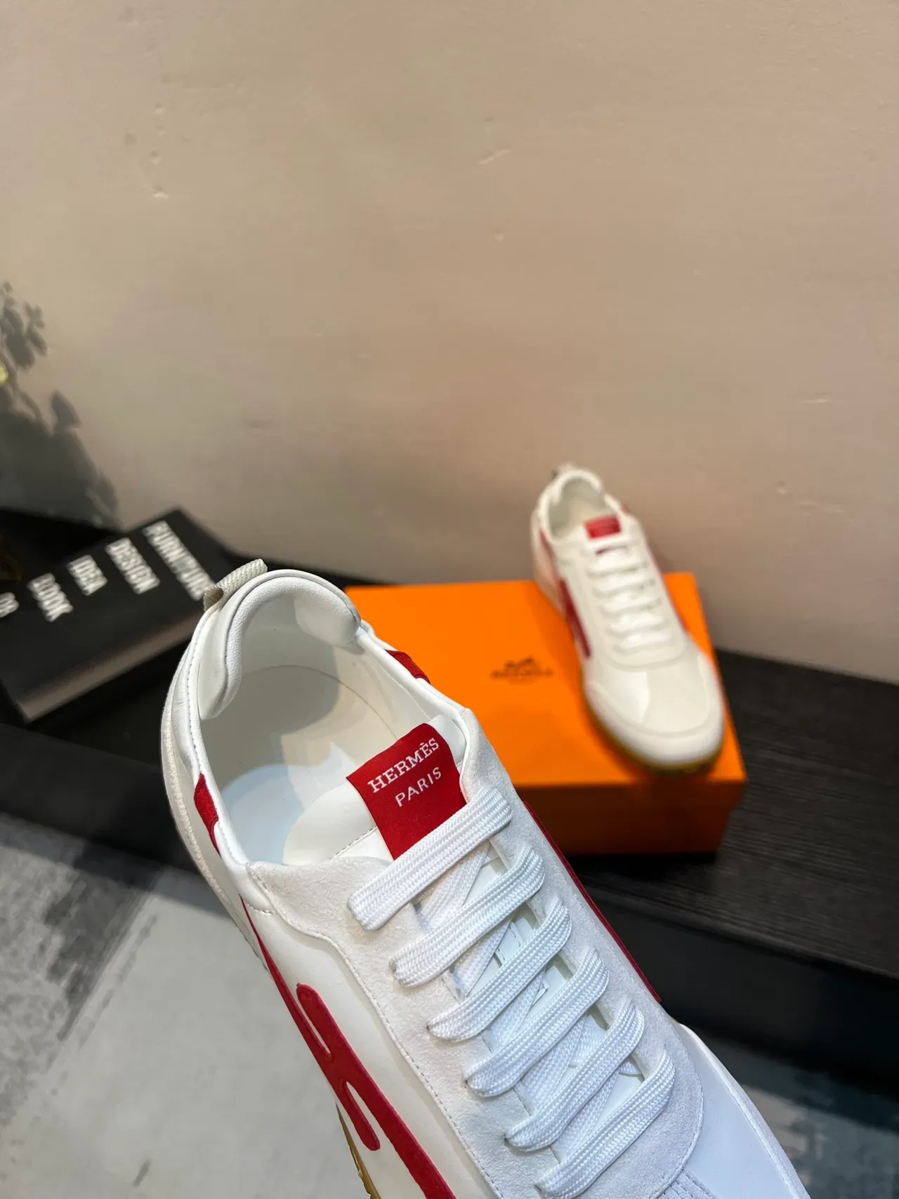 White and Red Low-Top Trainer Sneaker 6