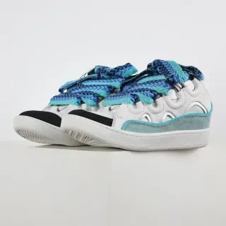 White and Turquoise Woven-Lace Lifestyle Sneakers