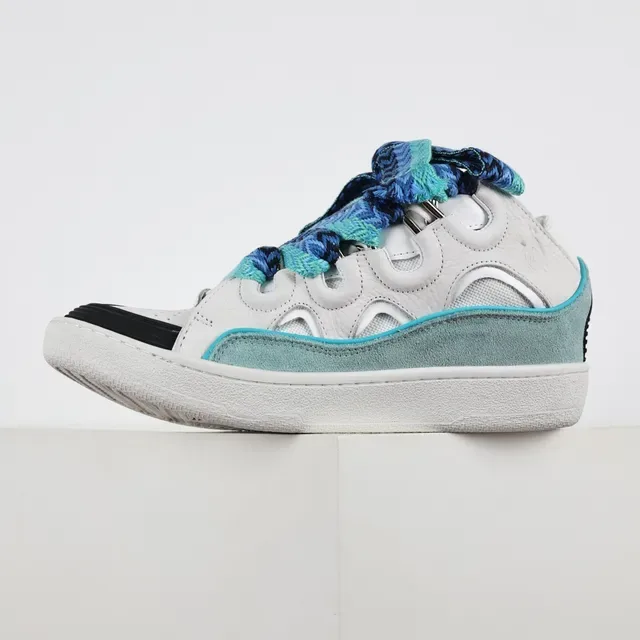 White and Turquoise Woven-Lace Lifestyle Sneakers 9