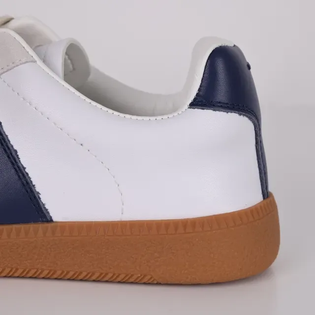 White Beige and Navy Suede-Leather Panelled Low-Top Gum Sole Sneakers 4