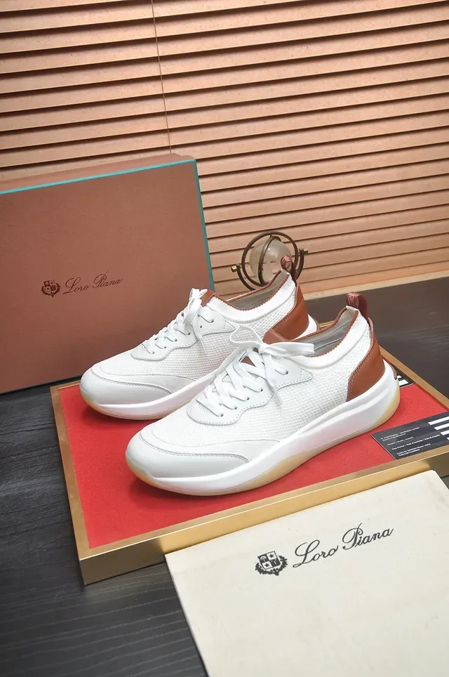 White Brown Mesh Upper Layered Midsole Sneakers 4
