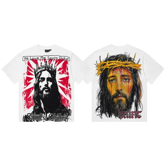 Camiseta branca de gola redonda com estampa gráfica 2