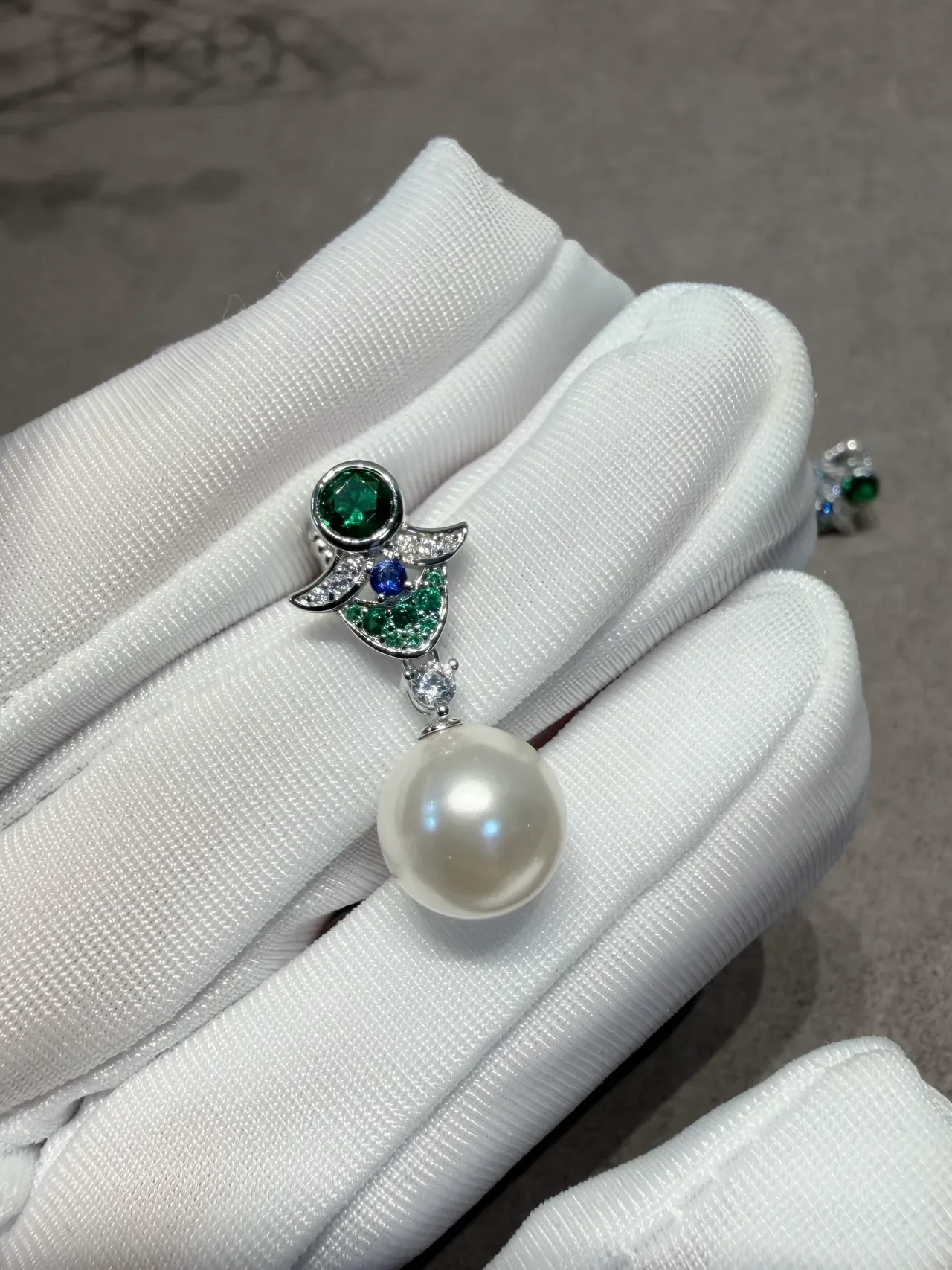 White Green Pearl Drop Multi-Gemstone Earrings 5