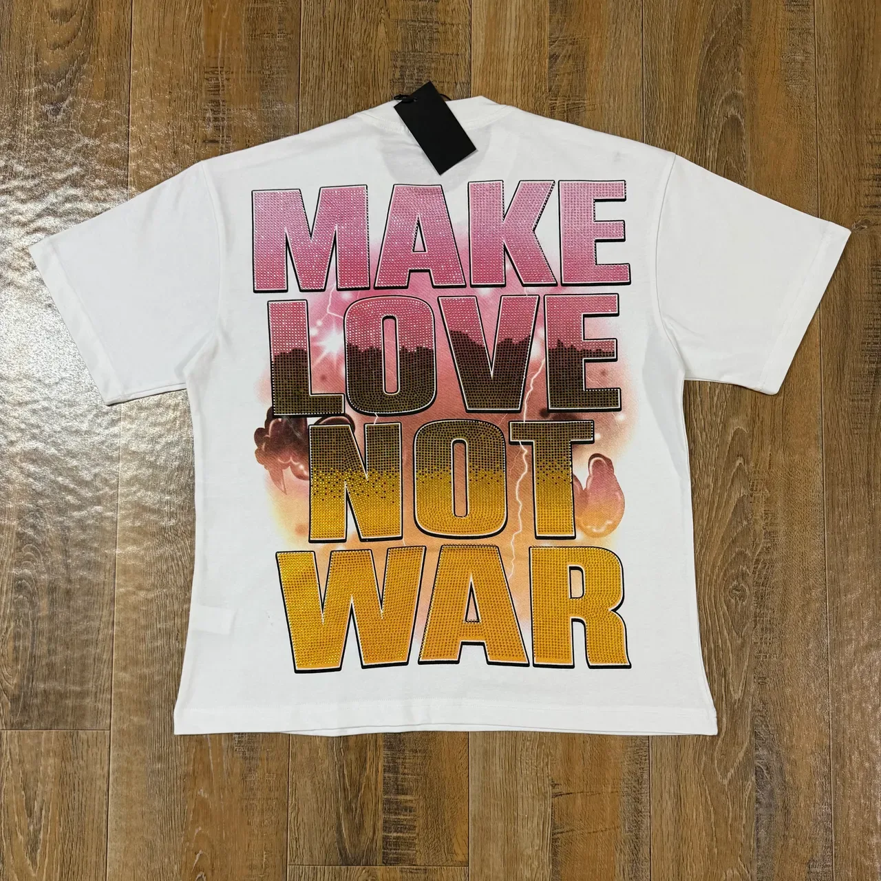 White Rhinestone Graphic Print Double-Sided Oversized T-Shirt 2