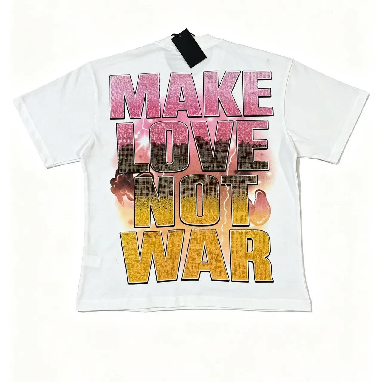 White Rhinestone Graphic Print Double-Sided Oversized T-Shirt 5